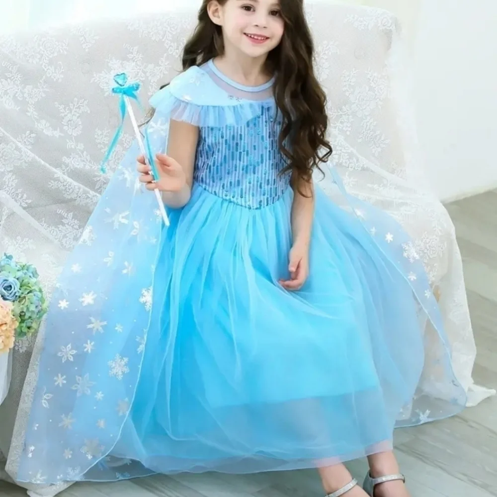 New 5 PC girls kids princess blue costume dress imagination play 3-4 year old